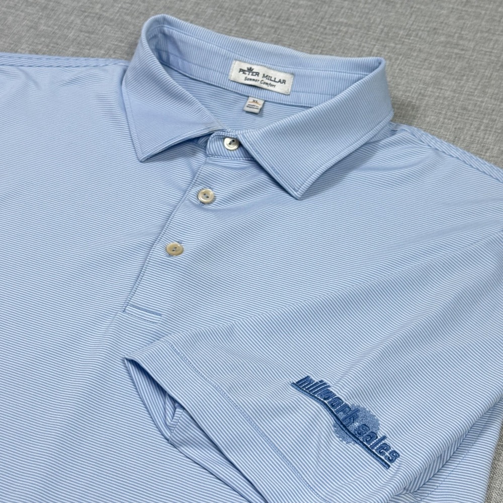 Peter Millar Polo Shirt Mens XL Blue Striped Short Sleeve‎ Summer Comfort